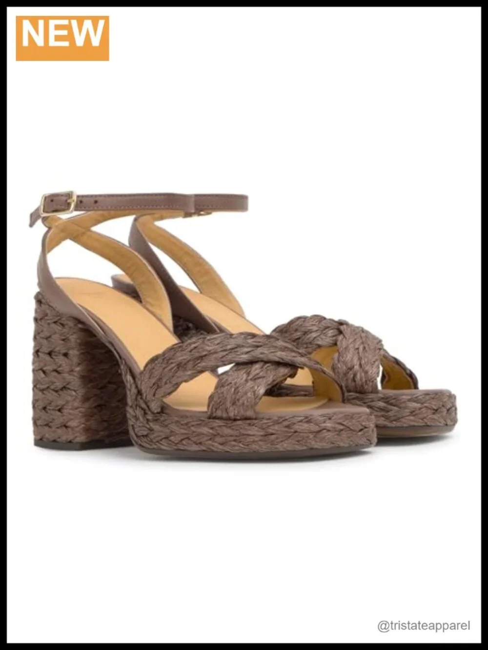 Raffia Heeled Sandals with Block Heel and Ankle Strap